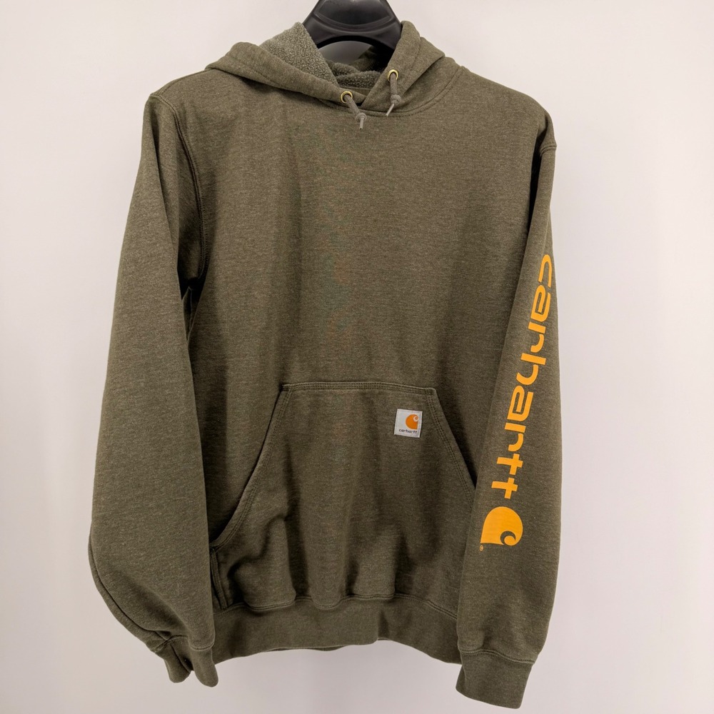 Carhartt Hoodie Mens Small Olive Green Midweight Sleeve Logo Original Fit